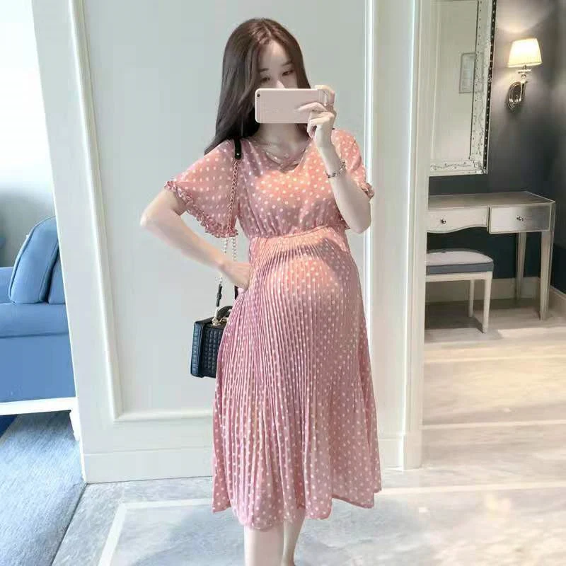 Polka Dot Midi Maternity Dress