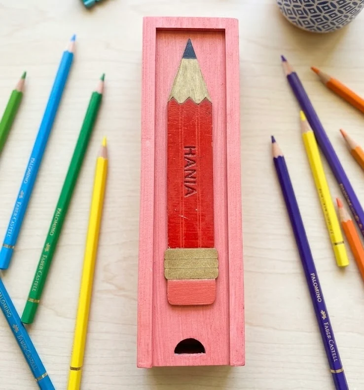 HANIA - Wooden Pencil Box with Sliding Top - Pink