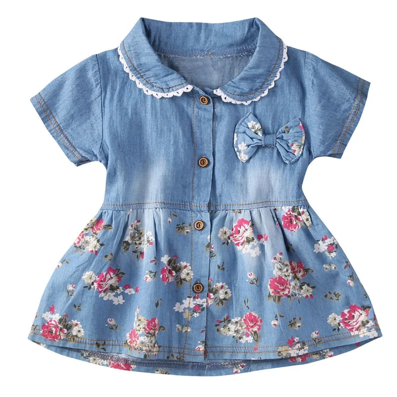 Toddler Baby Girls Floral Print Bowknot Short Sleeve Princess