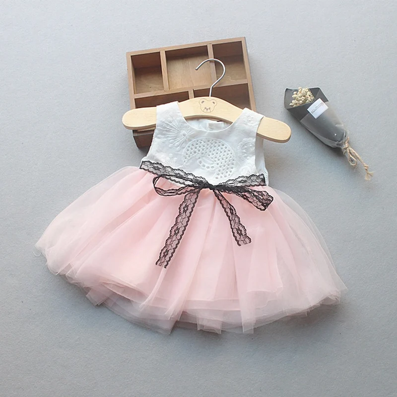 Newborn Baby Girls Button Bownknot Lace Net Yarn Princess Tutu Dress