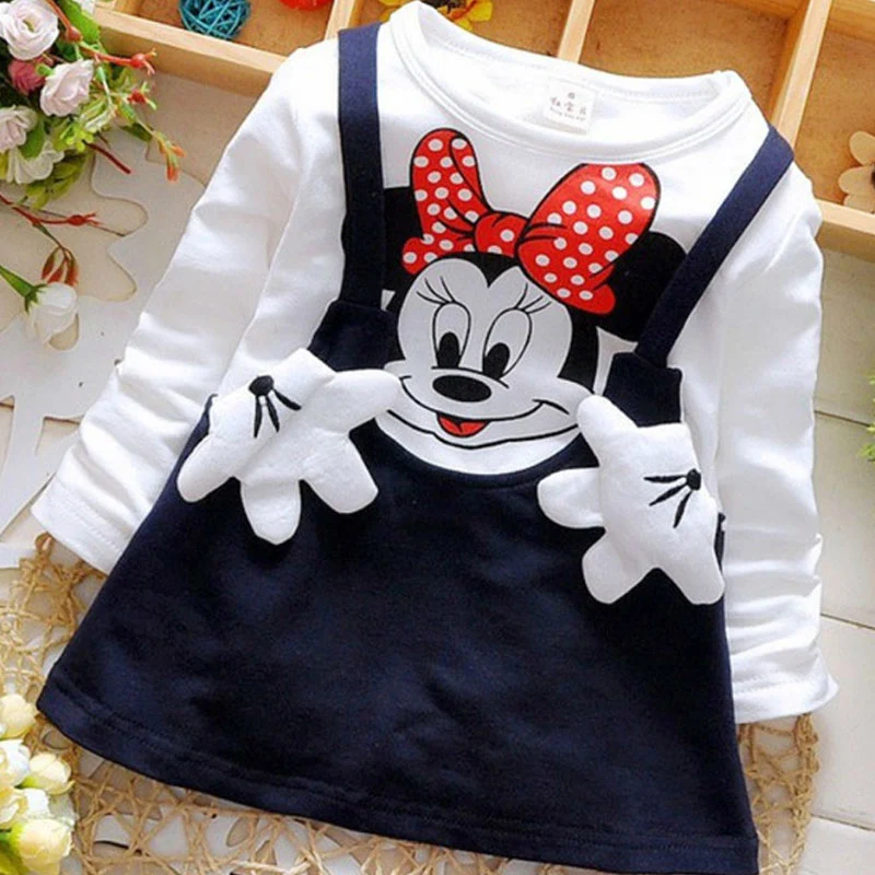 New Summer Cotton Baby Girls Cartoon Long Sleeves Dress