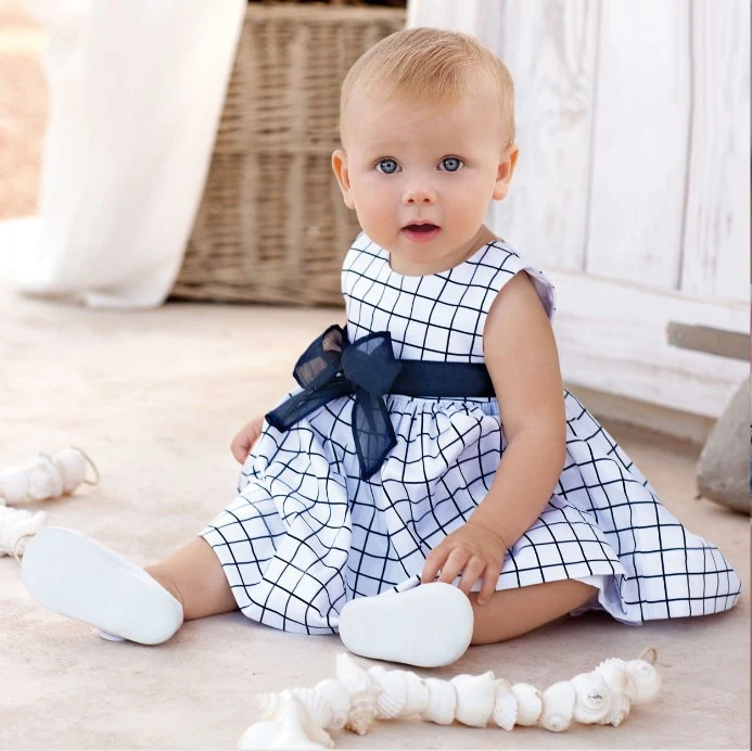 New Arrived Baby Girls Dresses White Plaid Kids Dress Cotton
