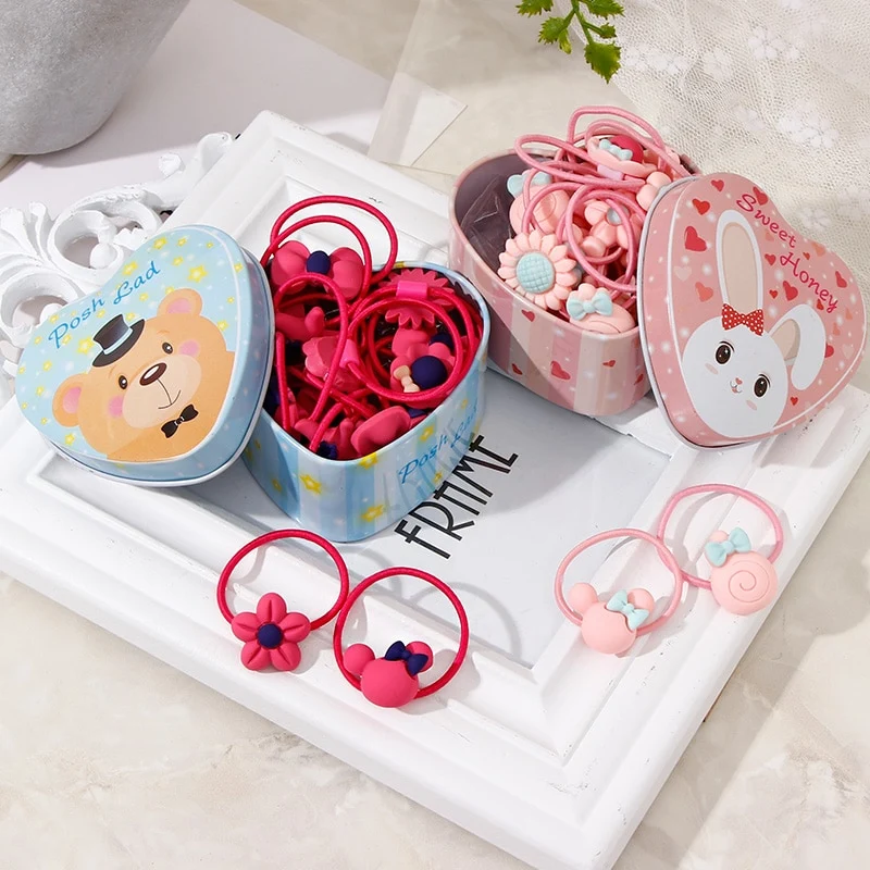 20pcs/Lot New Gift Box Packed Girls Cute Cartoon Elastic Hair Bands