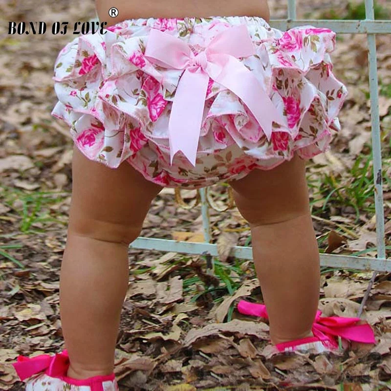 Lucky Child Baby Clothing Floral Silk Bow satin shorts ruffle diaper cover bloomer baby
