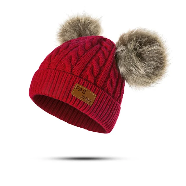 REAKIDS Beanies Baby Hat Pompon Winter Children Hat Knitted Cute Cap