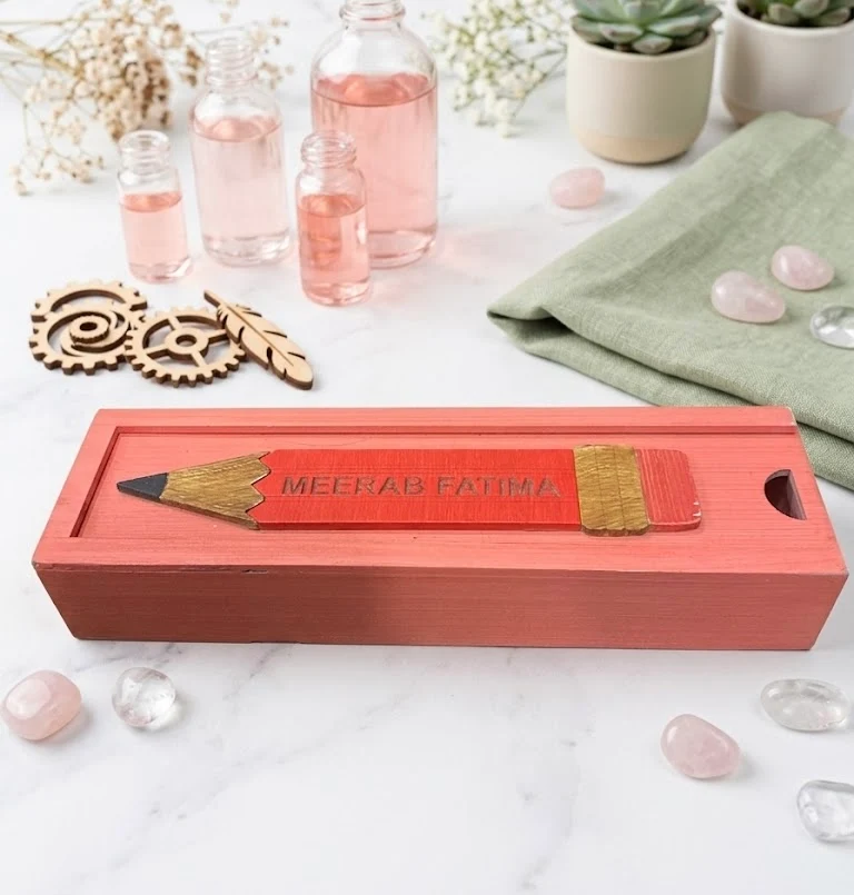 MEERAB FATIMA - Wooden Pencil Box with Sliding Top - Pink