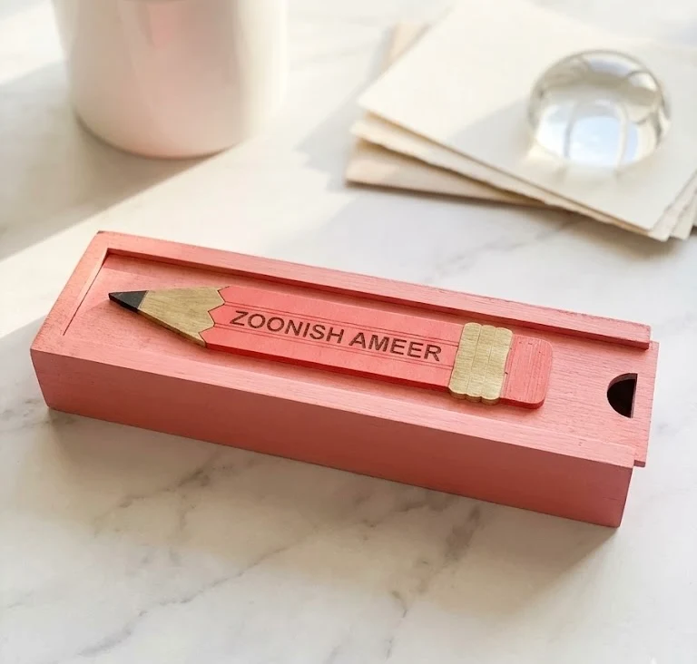 ZOONISH AMEER - Wooden Pencil Box with Sliding Top - Pink
