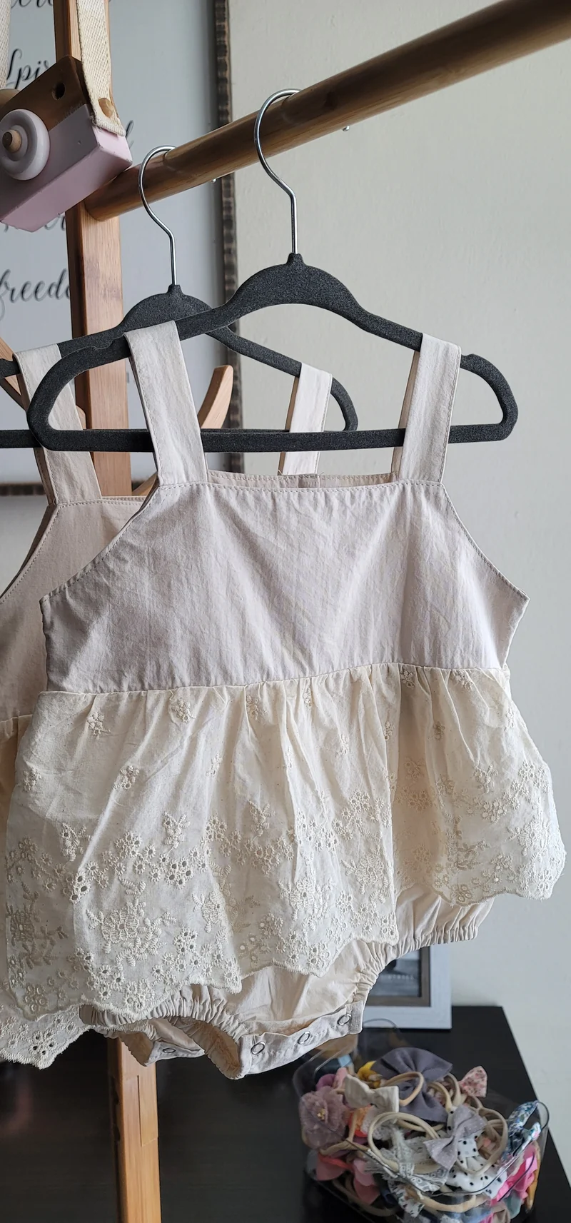 Nude baby girl romper