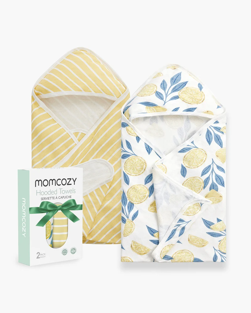 Momcozy Baby Hooded Towel - Lemon Leaves, 2-Pack