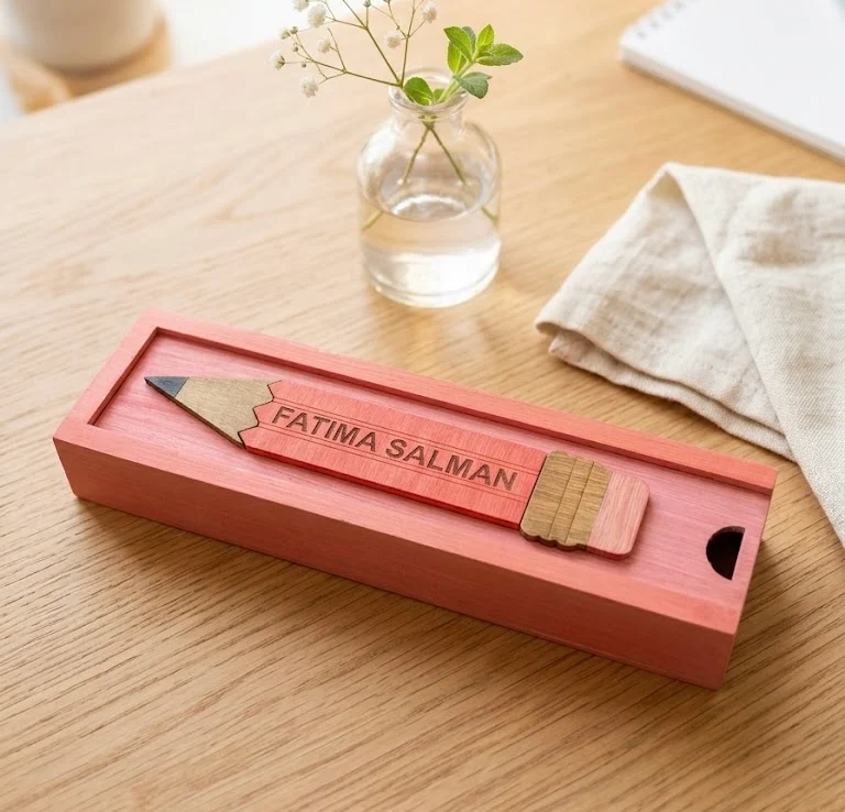 FATIMA SALMAN - Wooden Pencil Box with Sliding Top - Pink
