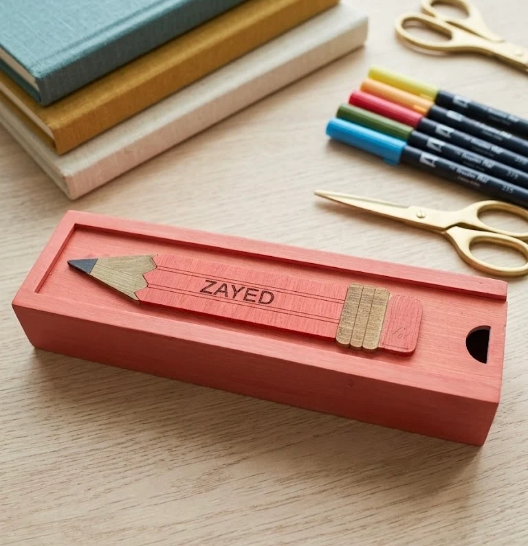 ZAYED - Wooden Pencil Box with Sliding Top - Pink
