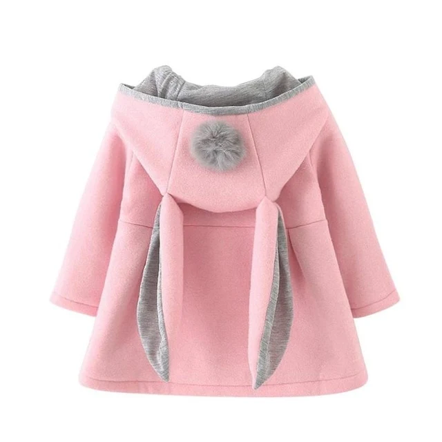 Winter Spring Baby Girls Long Sleeve Coat Jacket Rabbit Ear Hoodie Casual Outerwear