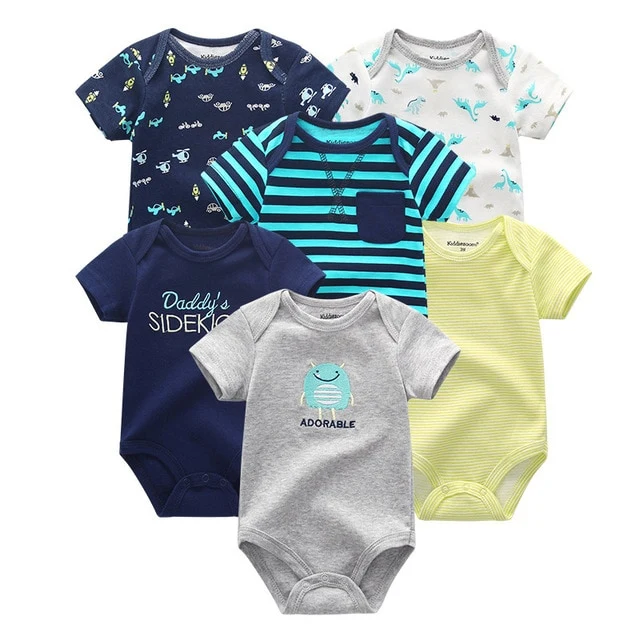 6 PCS/lot newborn clothes O-neck 0-12M baby Jumpsuit 100% Cotton