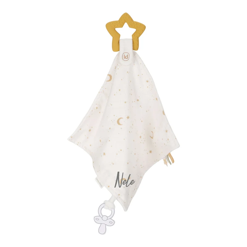 Schmusetuch mit Beißring Newborn Naturals – personalisierbar | Little Dutch