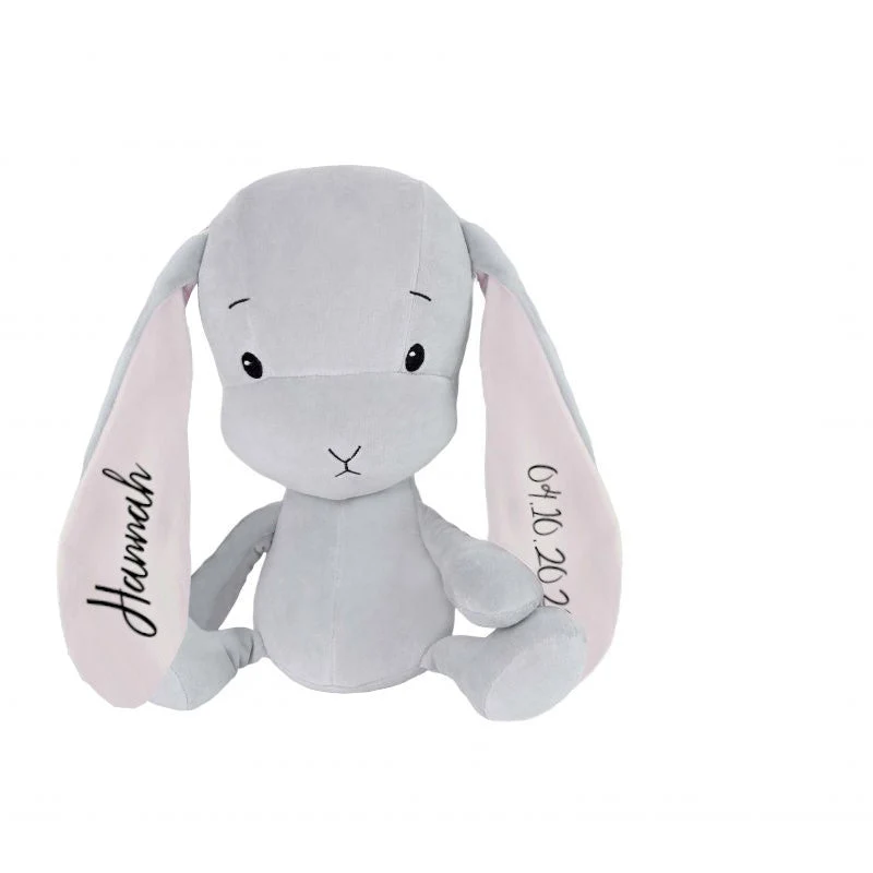Effiki Kuscheltier Hase Grau/Rosa 50 cm | personalisierbar