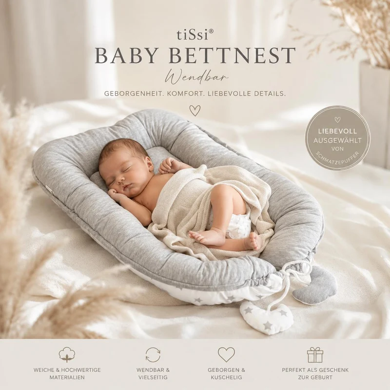 Personalisiertes Babynest Sterne Grau/Weiß | tiSsi®