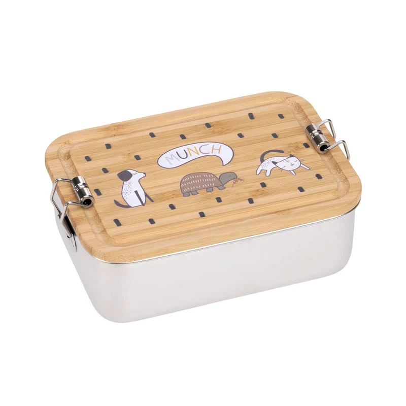 Lässig Edelstahl-Brotdose Happy Prints mit Bambusdeckel 350 ml