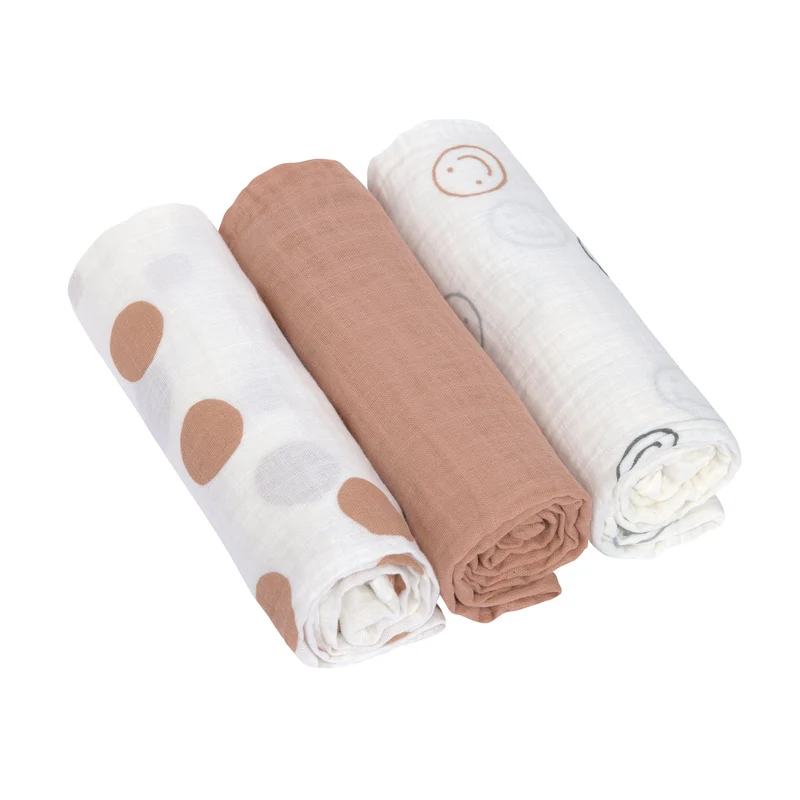 Lässig Musselintücher Tiny Smile Beige 3er-Set 85 × 85 cm