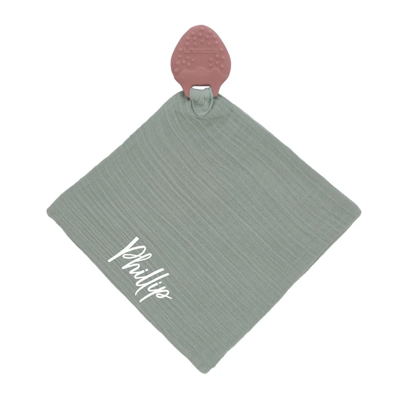 Lässig Schnuffeltuch Erdbeere mit Beißhilfe Rosa/Mint | personalisierbar