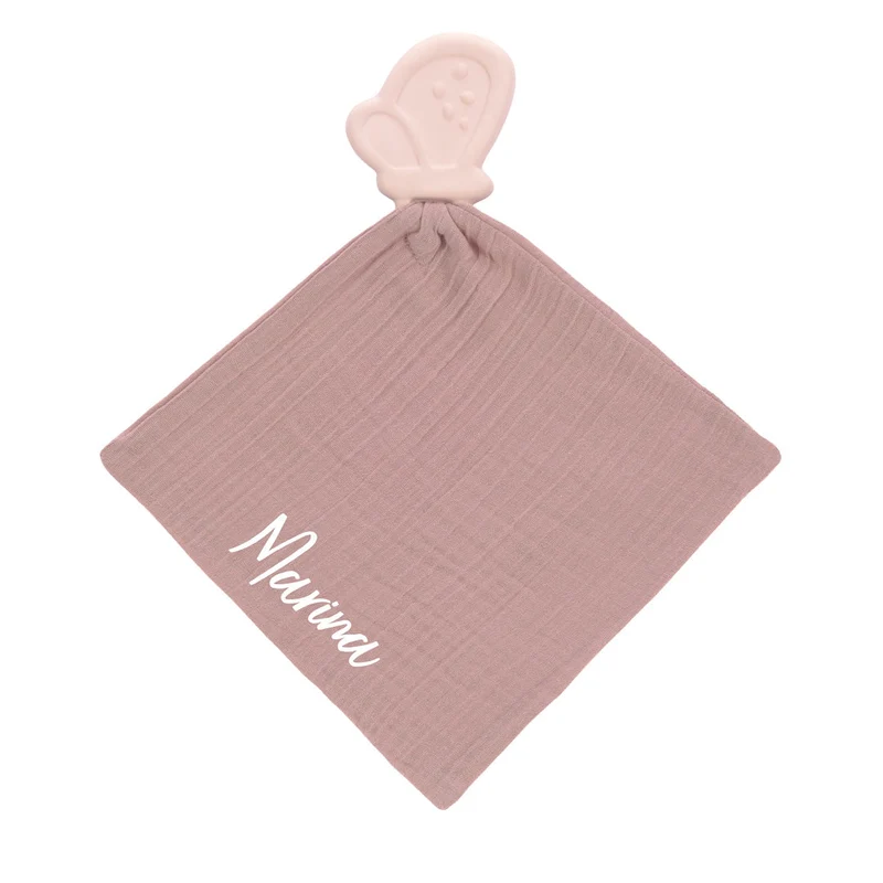 Lässig Schnuffeltuch Schmetterling mit Beißhilfe Rosa | personalisierbar