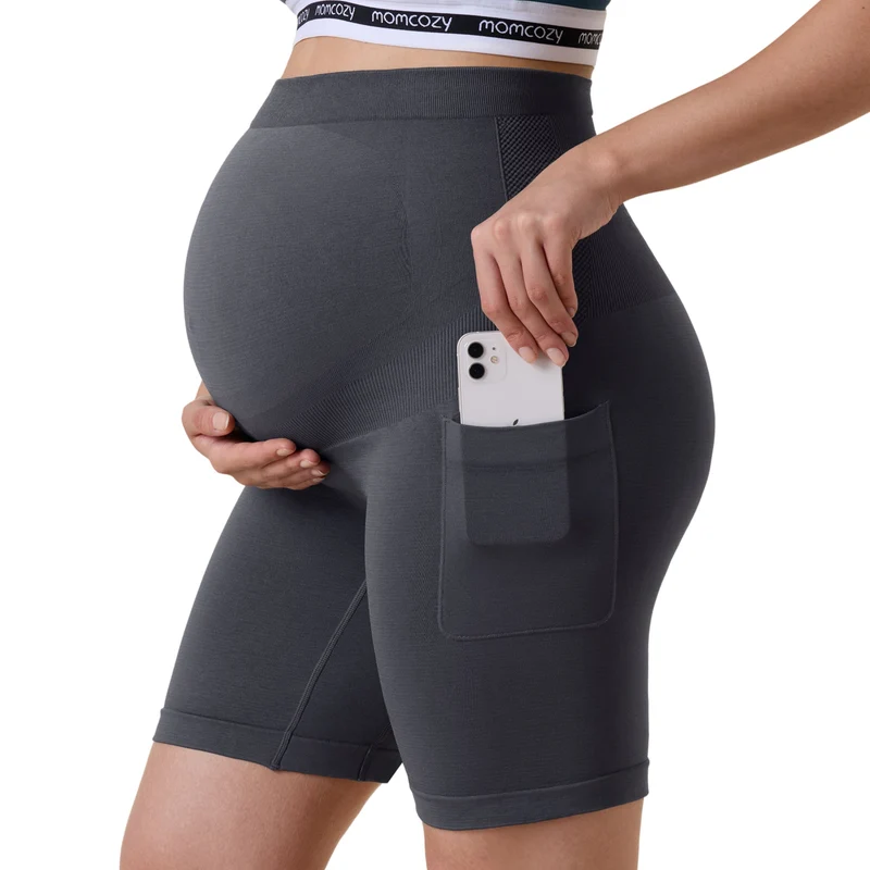Momcozy Women's 6" Over Belly Maternity Biker Shorts with Pockets
