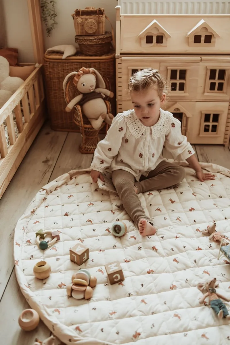 Biologische baby speelmat met dessin en opbergtas