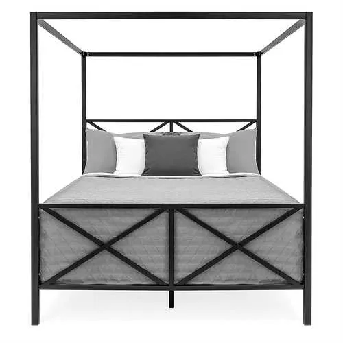 Queen size 4-Post Canopy Bed Frame in Black Metal Finish