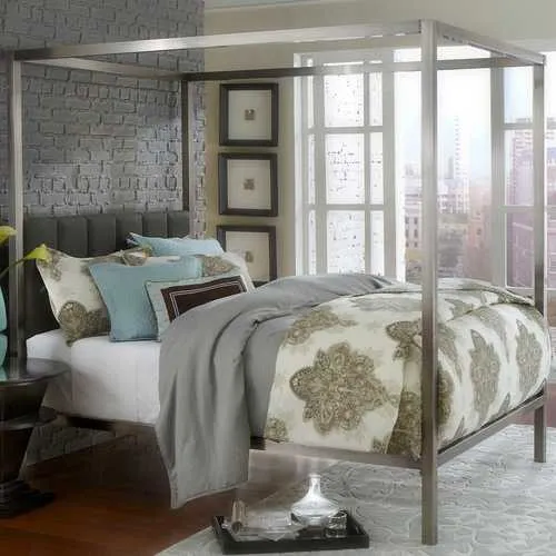 King size Modern Metal Canopy Bed with Upholstered Headboard