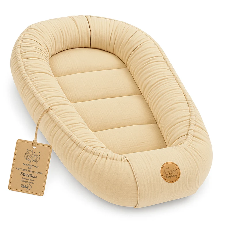 Babynest Nestchen Baby Musselin 90x50 cm - Babynestchen Neugeborene Nest für Kinder Bett und Babybett tragbar Kuschelnest Coccon für Jungen und Mädchen Baumwolle