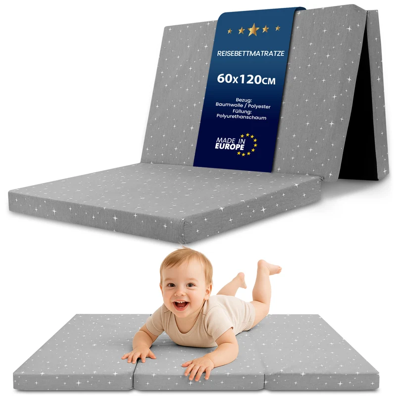 Klappmatratze faltbare Reisebett Baby Matratze 120x60 cm - Faltmatratze für Kinder Gästematratze klappbar Babymatratze Bodenmatratte Schlafmatratte und Reisematratze