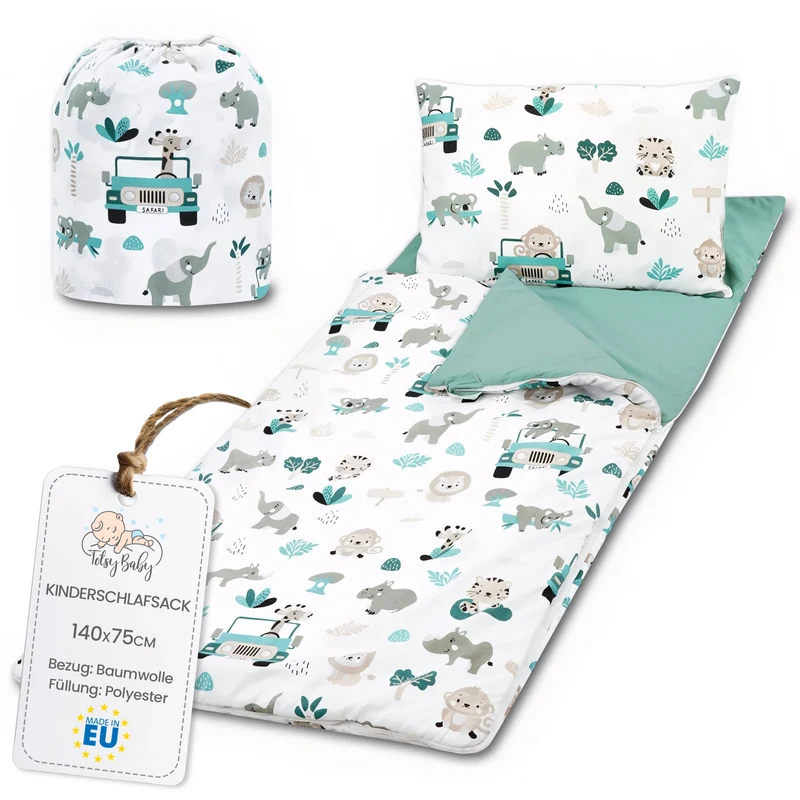 Schlafsack Kinder mit Kissen und Reißverschluss für Baby 3-7 Jahre 140x75 cm - Kinderschlafsack Indoor für Kindertagesstätte Kindergarten Deckenschlafsack