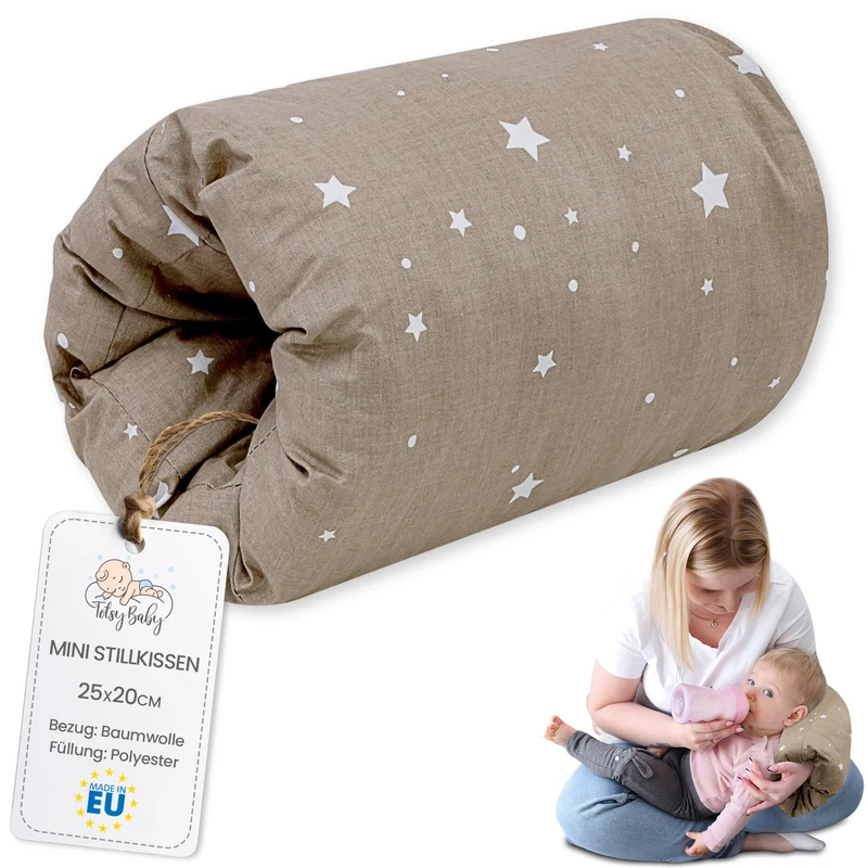 Stillkissen klein Breastfeeding und Nursing Pillow für unterwegs 25x20 cm - Stillmuff Armkissen und Lagerungskissen Baby Arm Still Kissen aus weicher Baumwolle