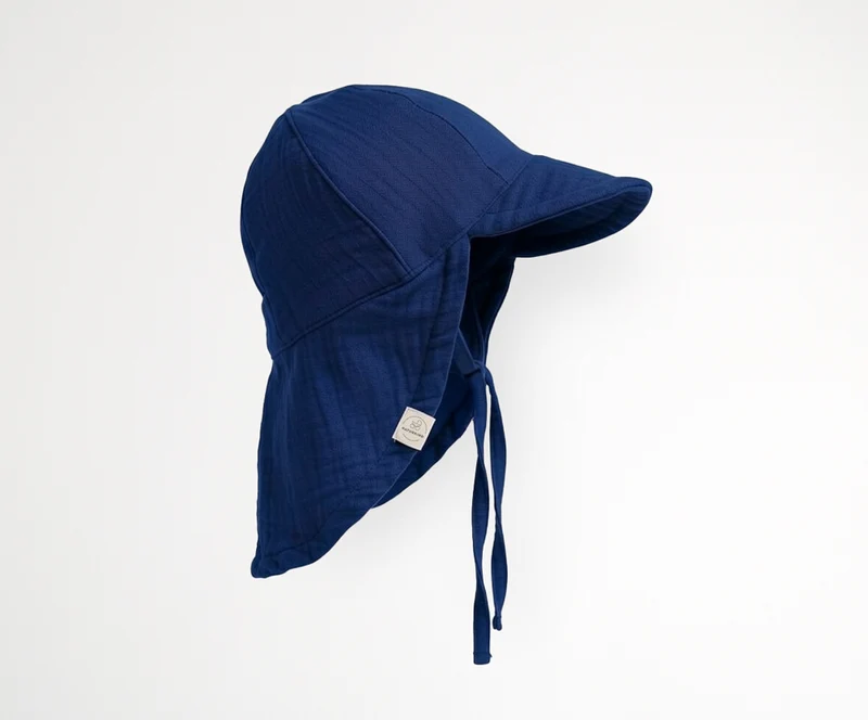 Musselin Sonnenkappe mit Nackenschutz, GOTS