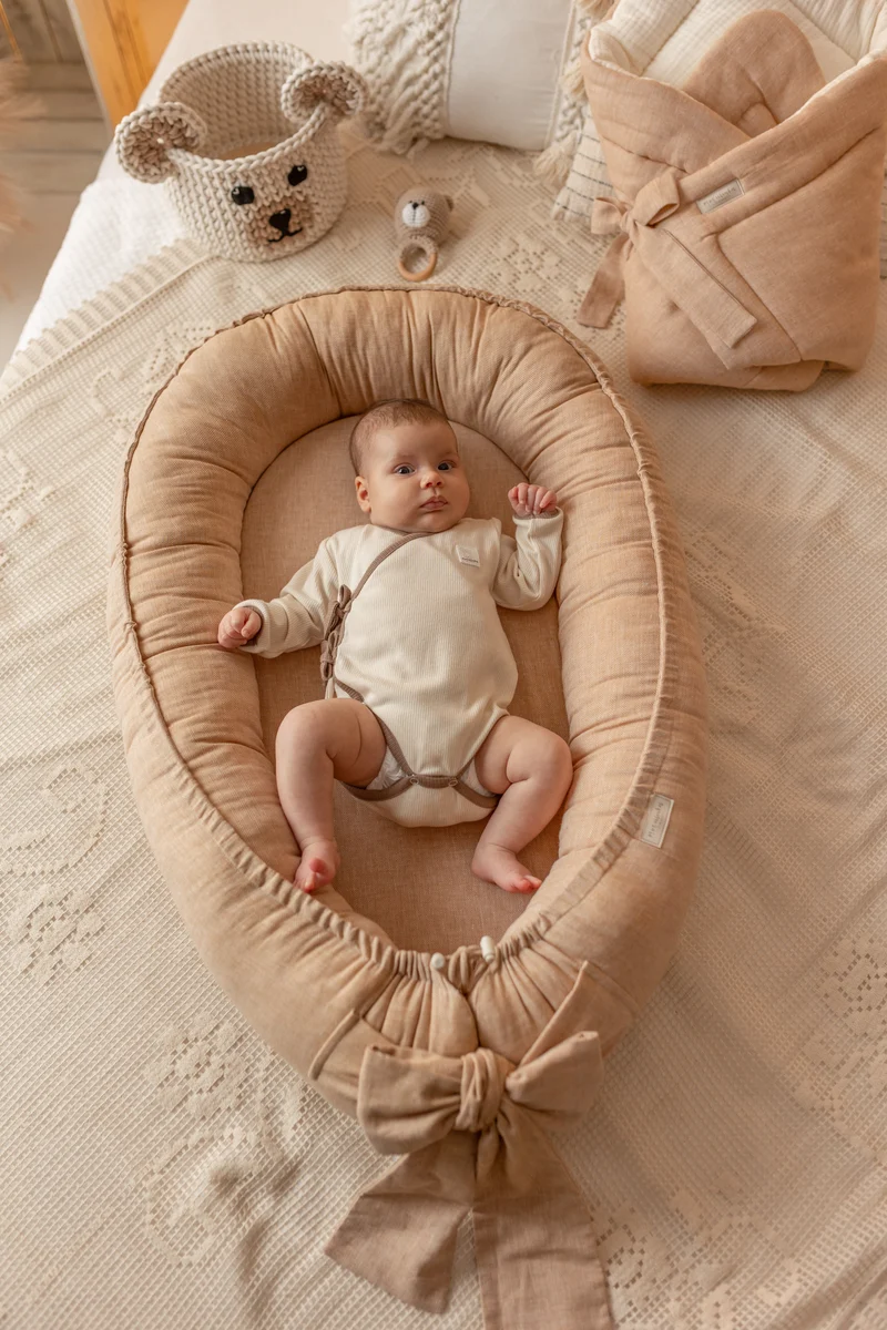 Premium Herringbone Linen Baby Nest