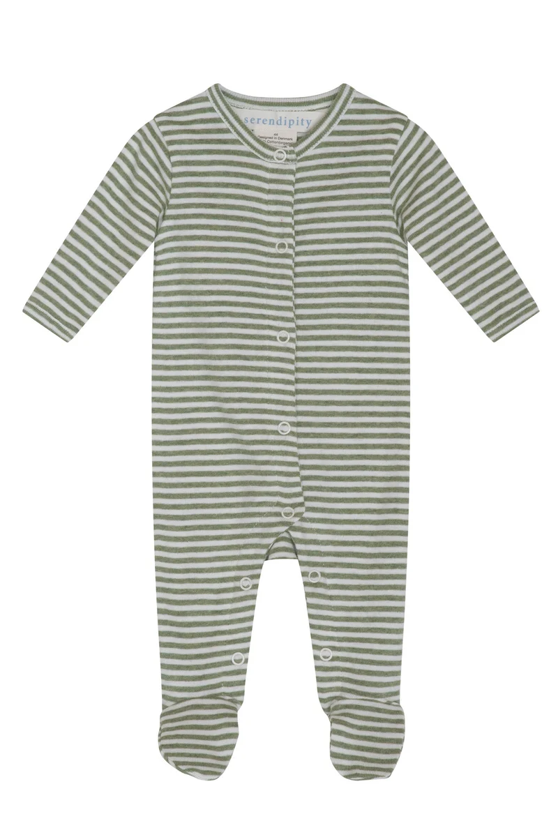 Newborn Suit w. Feet - Moss/Offwhite