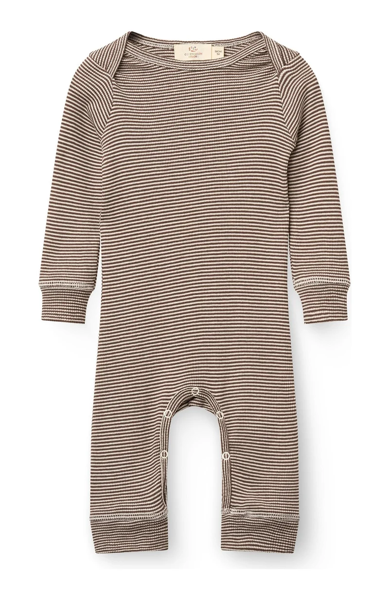Modal Full Body Romper - Dark Brown/Cream Stripe
