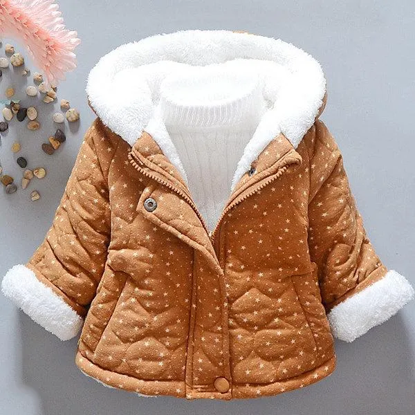 Cute Baby Star Print Thick Hooded Fur Cotton-Padded Jacket