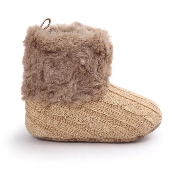 Baby Furry Slip On Knitting Weave Flat Warm Shoes