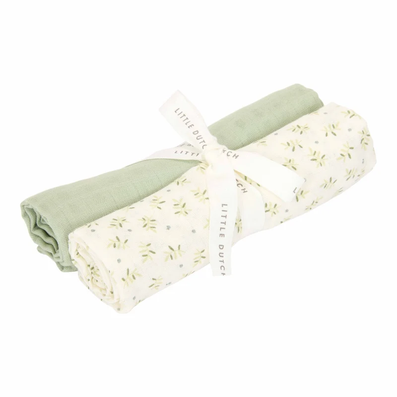 Musselintücher Blueberry Leaves & Sage 70 × 70 cm 2er-Set | Little Dutch