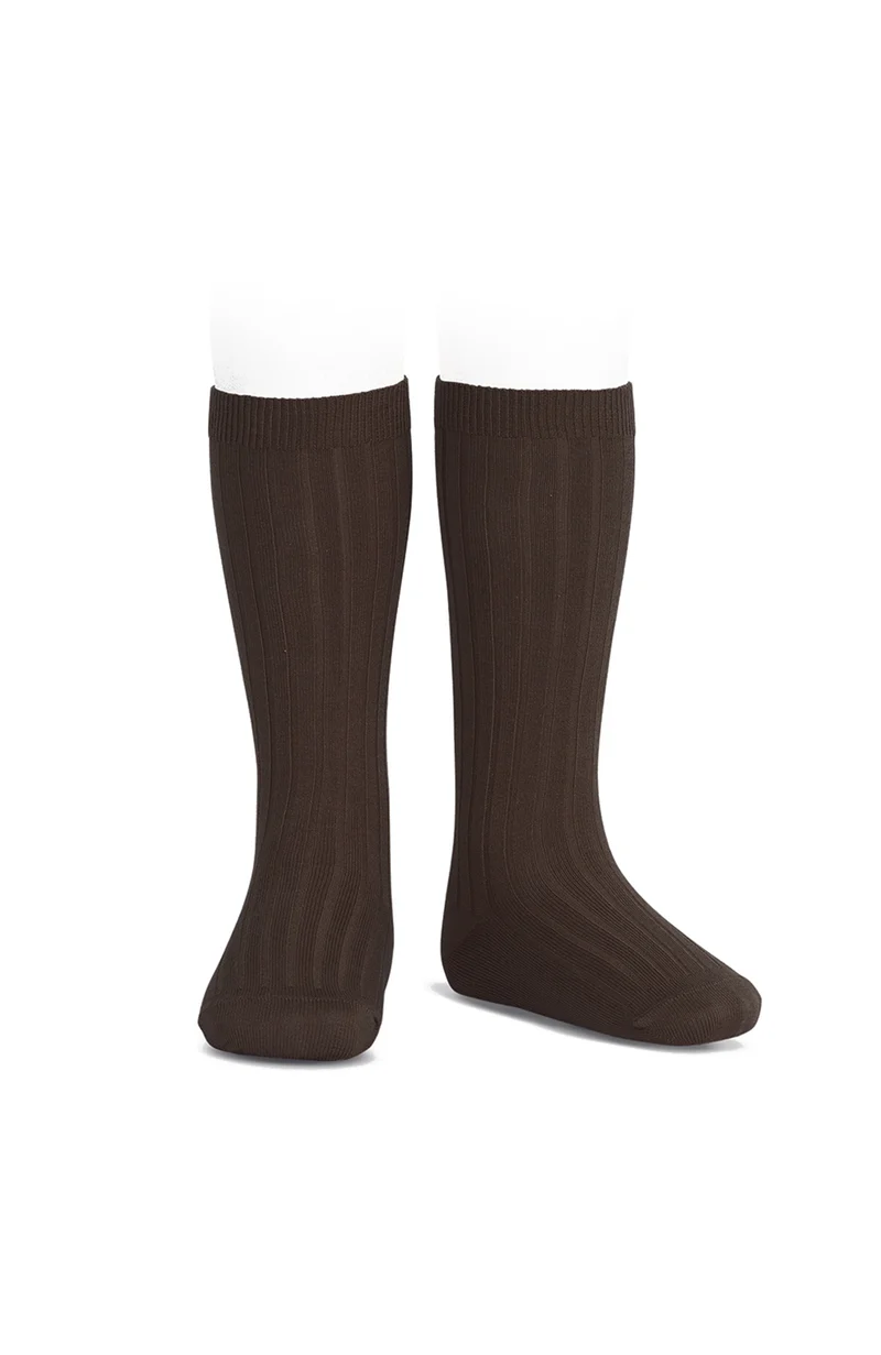 Ribbed Knee Socks - Brown