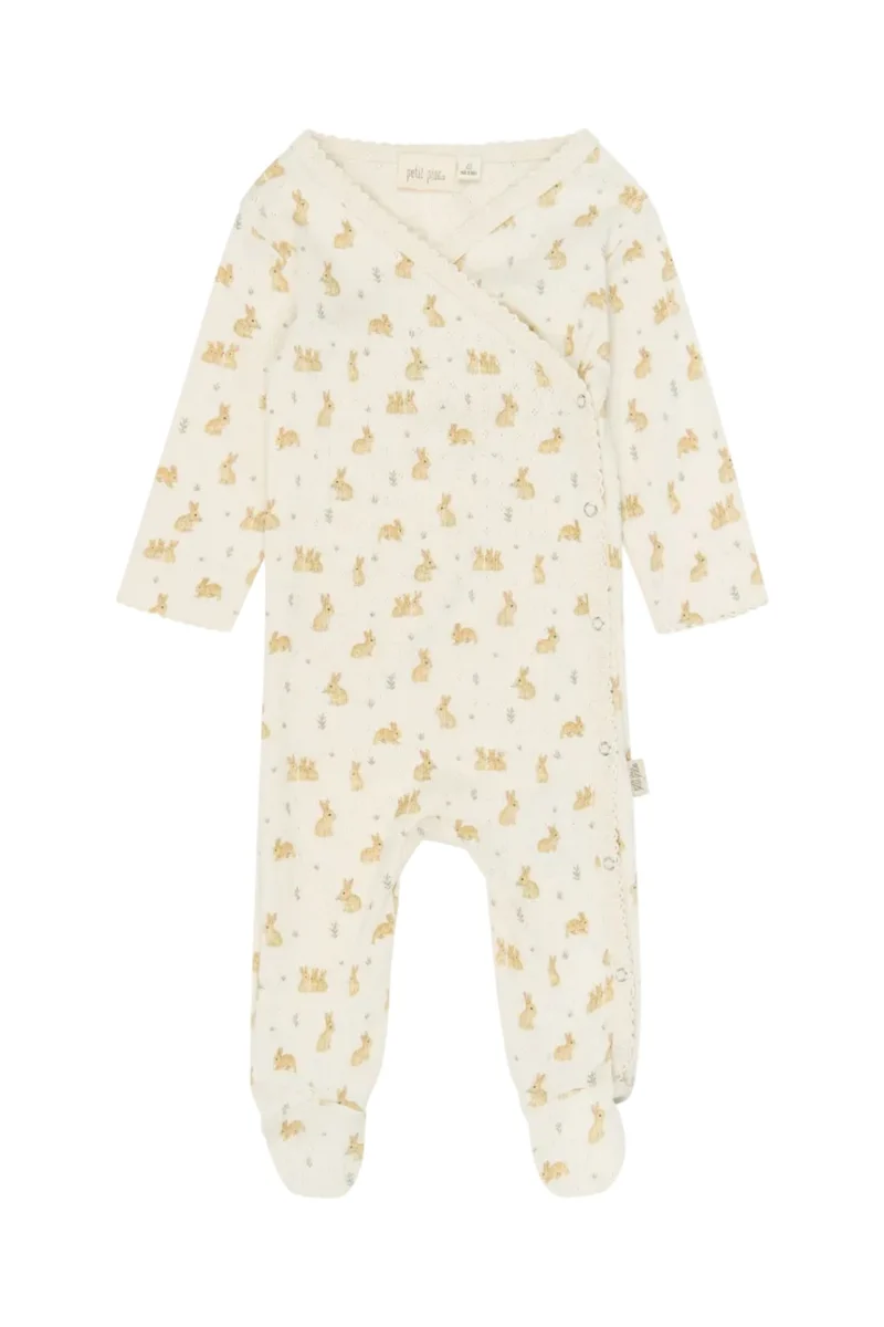Dio Newborn Jumpsuit Fold Feet Pointelle - Eggnog Rabbit