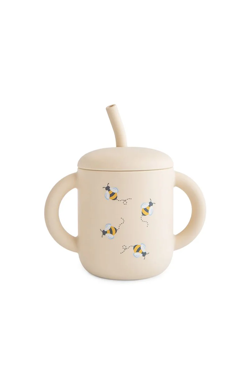 Silicone Training Cup + Straw - Bees