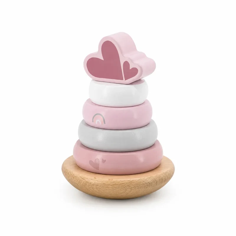 Personalisierter Holz Stapelturm Rosa von Label Label – Geschenk zur Geburt