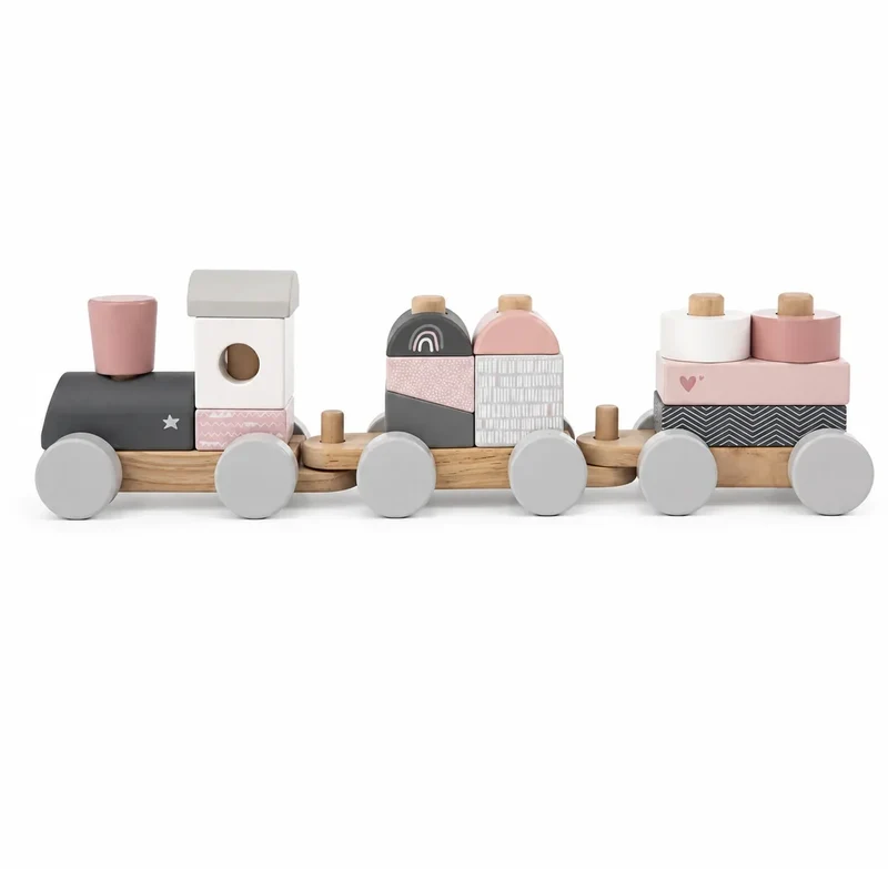 Personalisierter Holzzug zur Taufe mit Name & Taufdatum – Rosa | Label Label