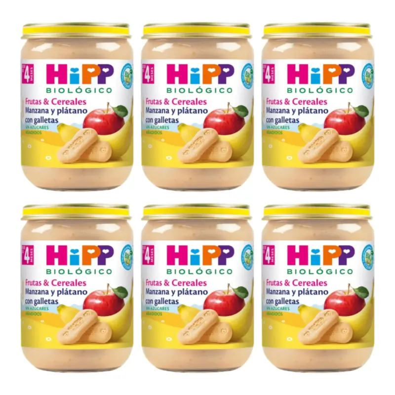 Hipp Bio Apple and Banana Jar with Biscuits, Pack of 6 x 190 g