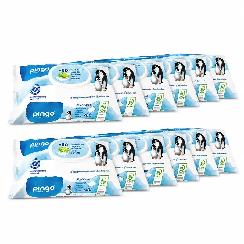 Pingo Biodegradable Wipes, Pack of 12 x 80