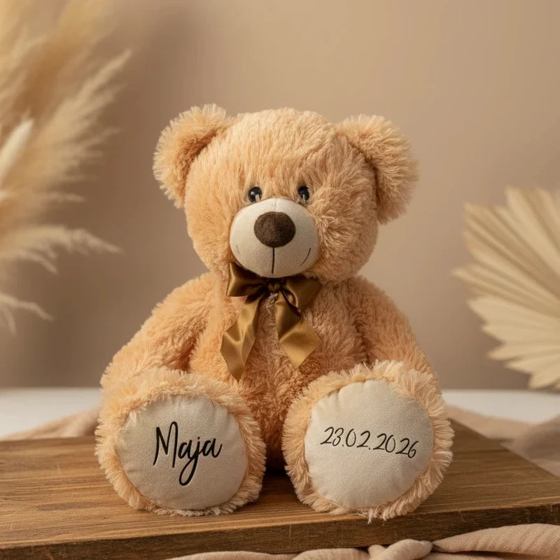 Personalisierter Teddybär Kuscheltier 54cm Karamellbraun - Geschenk zur Geburt & Taufe | by Schmatzepuffer