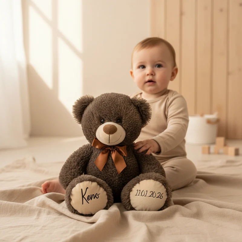 Personalisierter Teddybär Kuscheltier 54cm Dunkelbraun - Geschenk zur Geburt & Taufe