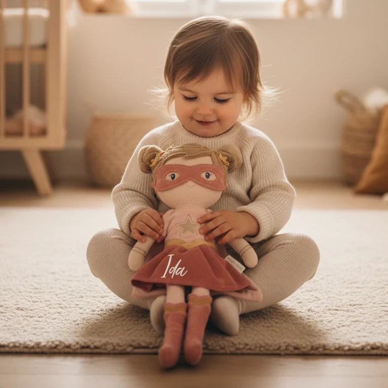 Kuschelpuppe Superheldin Rosa 35 cm – Geschenk für kleine Heldinnen