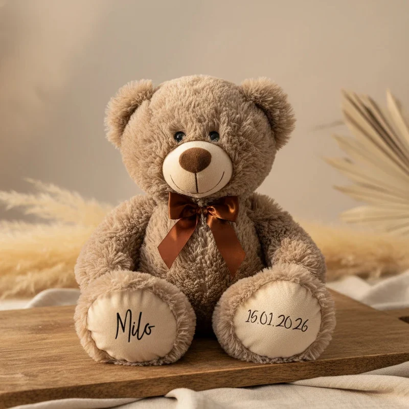 Personalisierter Teddybär Kuscheltier 54cm Hellbraun - Geschenk zur Geburt & Taufe